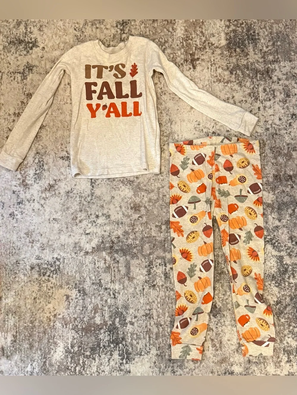 Kids 'It's Fall Y'all' Pajama Set - Beige & Orange